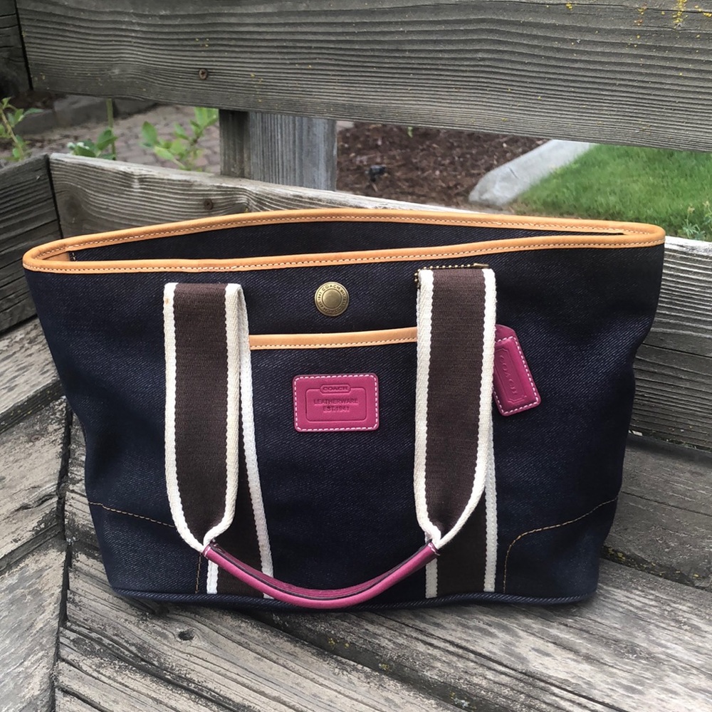 Coach denim and leather handbag